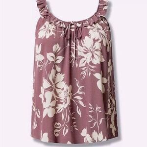 Torrid Light Brown Floral Gauzy Ruffle Tank Sz 2X